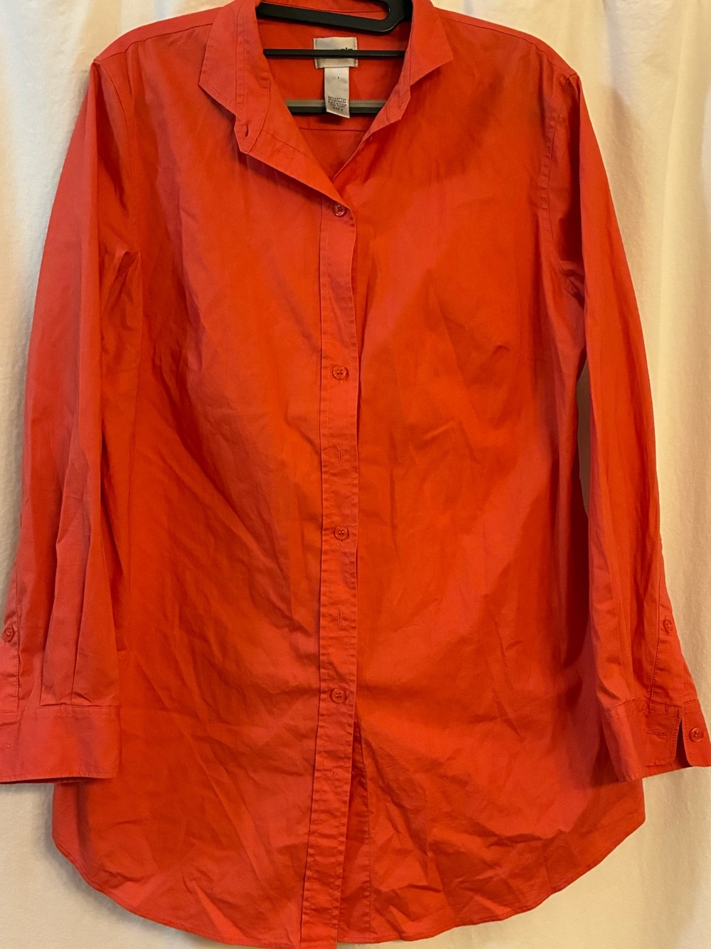 Chicos Cotton Orange LS Button Down Shirt. Size 12, Chicos 2. 2 Button Cuff. EUC